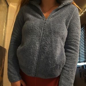UNIQLO fuzzy light blue zip up